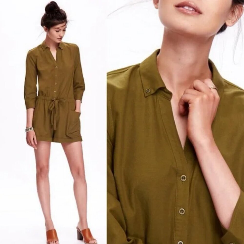 Old Navy Utility Romper Gathered Tie Waist 3/4 Sleeves Size XS